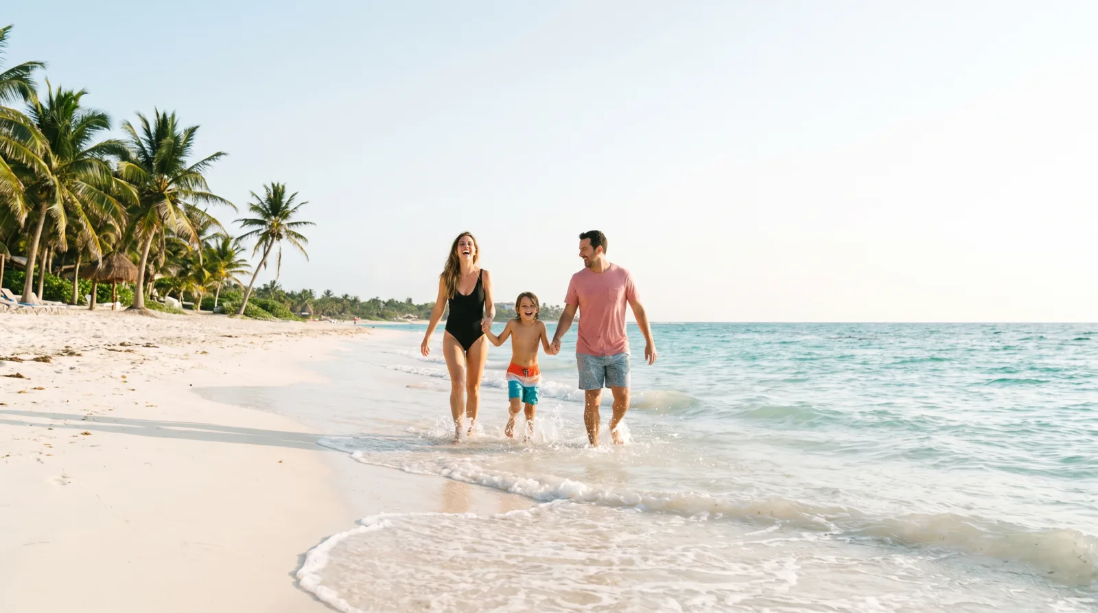 Familia jugando en una playa del Caribe mexicano — imagen del destino